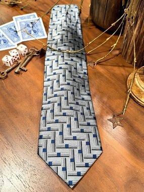 Seta Zone Geometric Tie in Blue & Gray